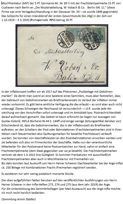 Mischfrankatur Germania und Frachtstempelmarke